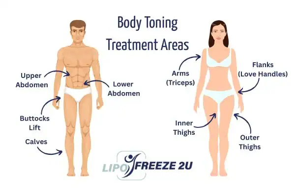 Graphic showing where you can have Body toning Treatment Ealing on your body